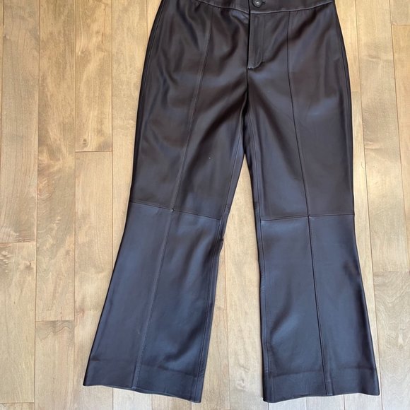 Vince Brown Leather Flare Cropped Pants - Size 6 - Picture 3 of 12